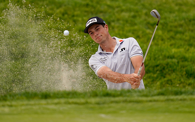 Viktor Hovland initially hoped ‘the eye issue’ would resolve itself but called it quits after nine holes. (AP pic)