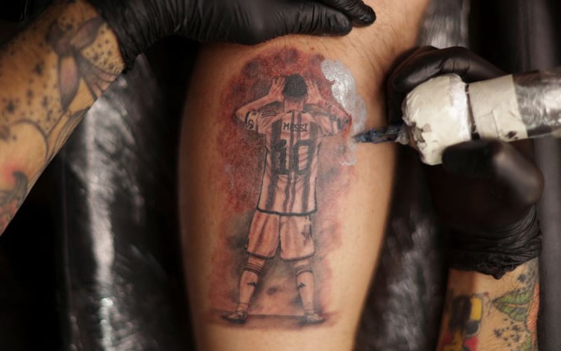 Messi boxing against monkey tattoo idea | TattoosAI