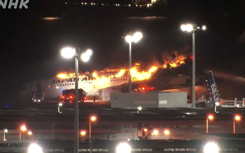Japan Airlines Plane in Flames