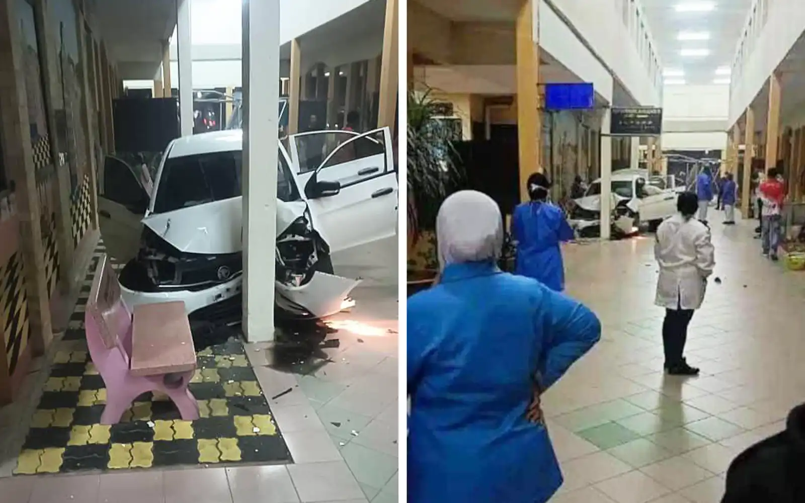 Man suffers seizure, crashes into hospital pillar