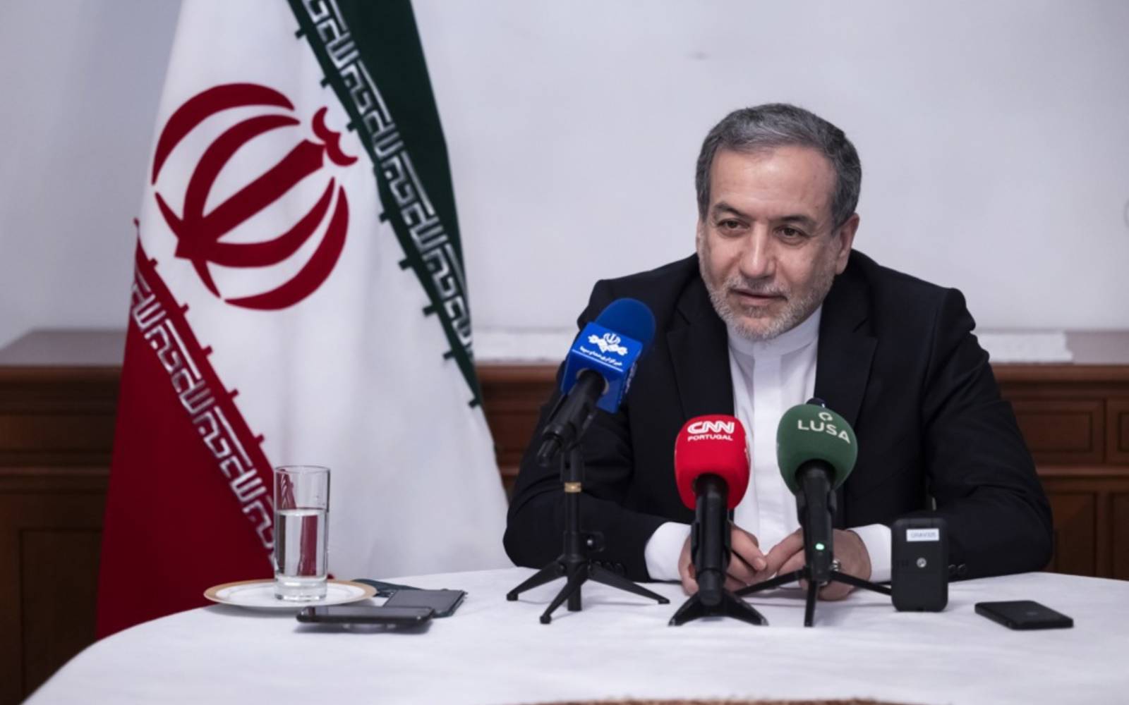 Iranian Minister of Foreign Affairs Seyed Araghchi holds press conference in Lisbon